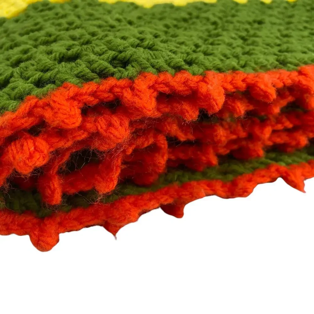 VTG Granny Square Afghan Blanket Crochet Throw Boho Retro 60x60
